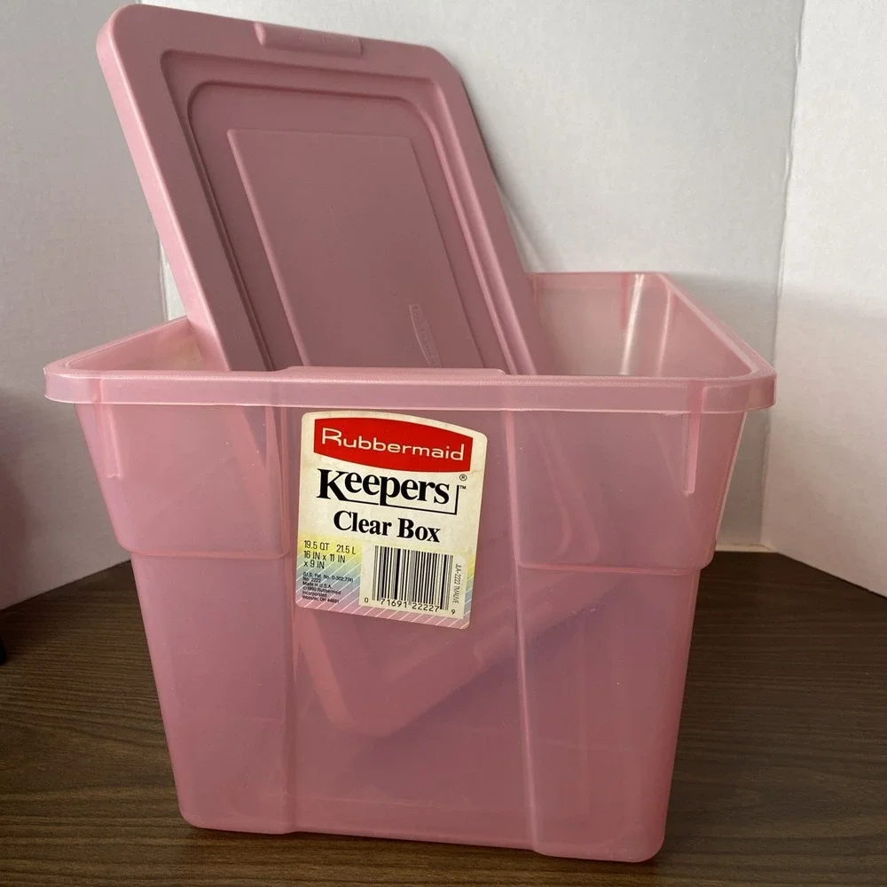 1990 Rubbermaid Keepers Clear Box #0100 19.5Q Container JLA-2222 TMAUVE (pink)